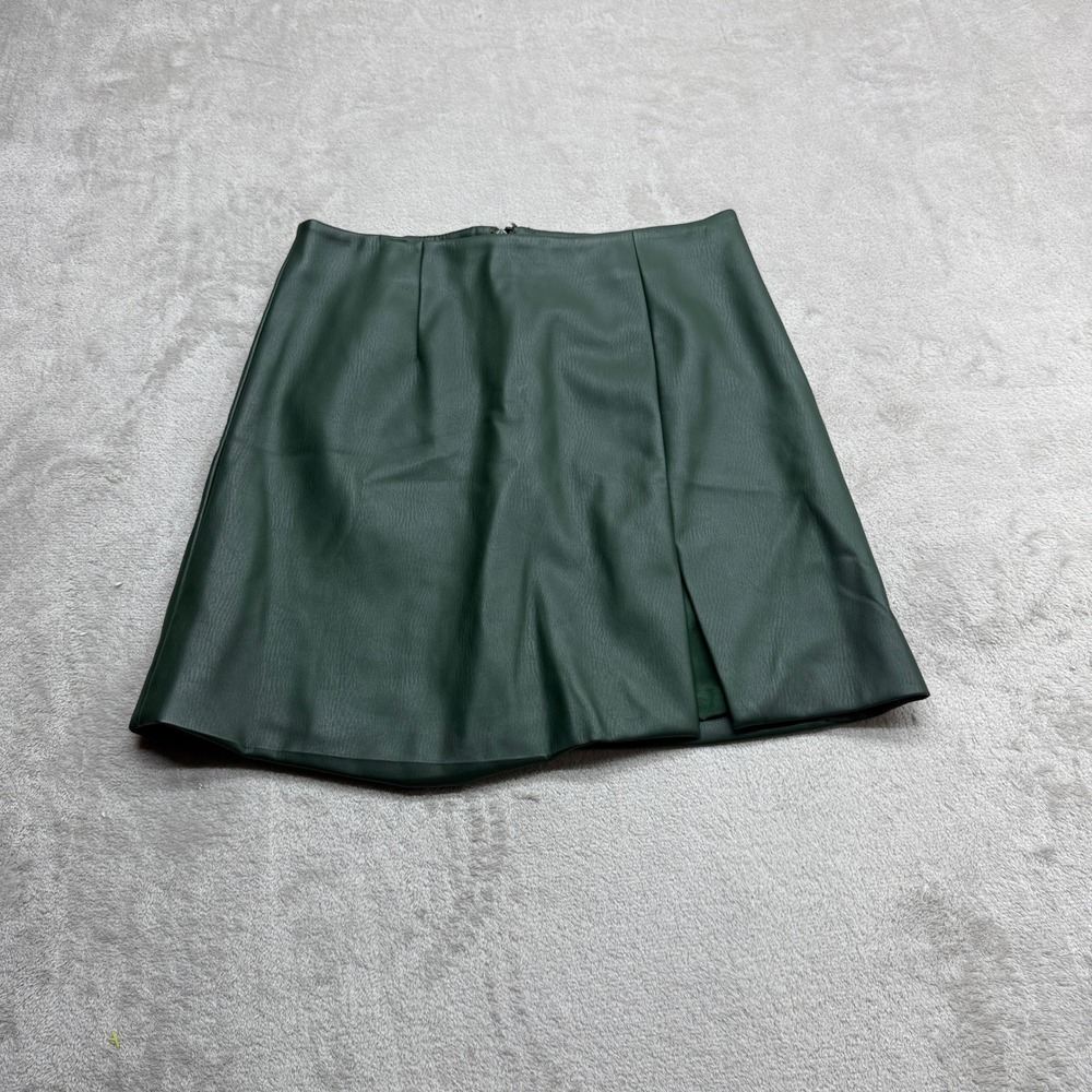 Anthropologie‎ Maeve Faux Leather Mini Skirt Womens 2 Green Front Slit Edgy Chic